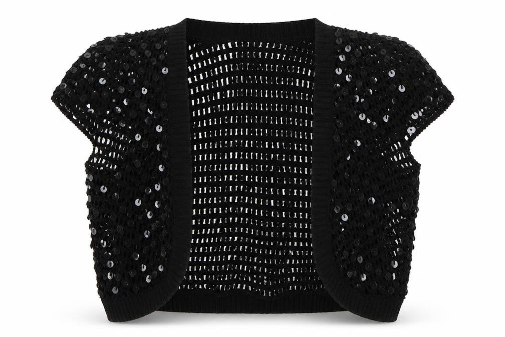 Front view of Mk one women’s black cardigan jumper, size UK 12