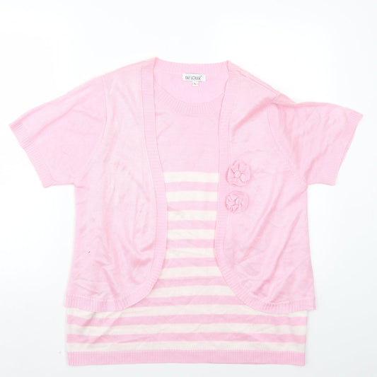 Fay Louise Womens Pink Striped  Basic T-Shirt Size L