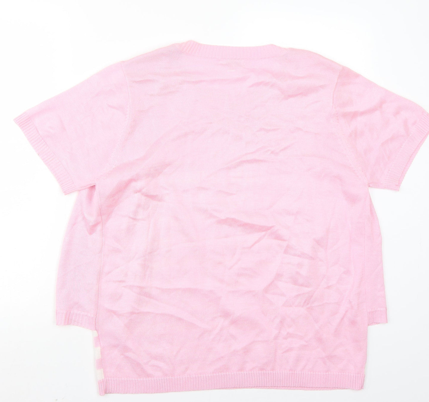 Fay Louise Womens Pink Striped  Basic T-Shirt Size L