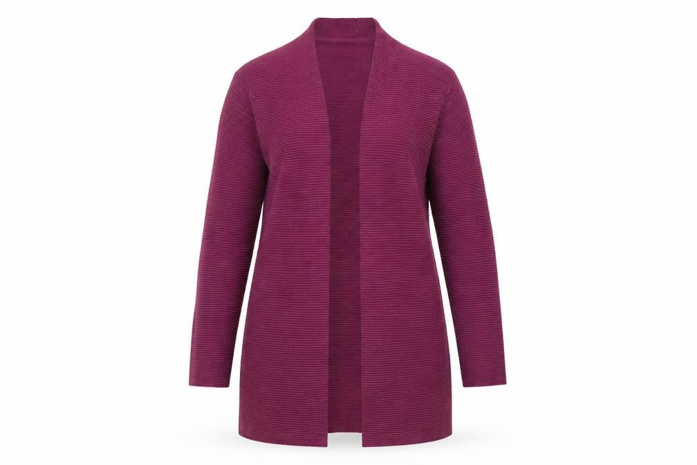 Front view of Paramour women’s purple cardigan jumper, size M