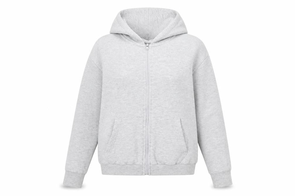 Front view of Divided by H&M women’s grey jersey full zip hoodie, size XS