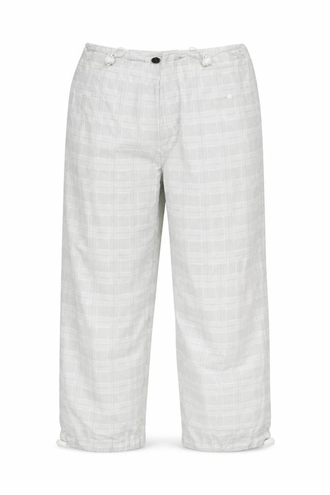 Front view of Maddona wear women’s grey check cropped trousers, size L, 25-inch leg