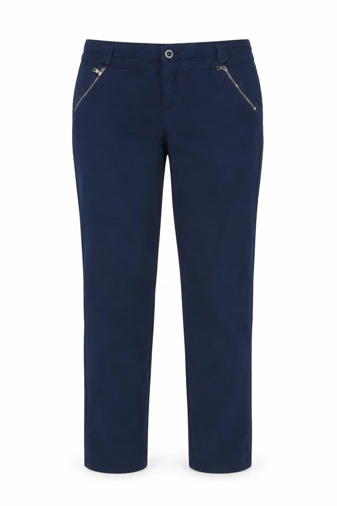 Front view of FASHION VIVI women’s blue trousers, size L, 28-inch leg