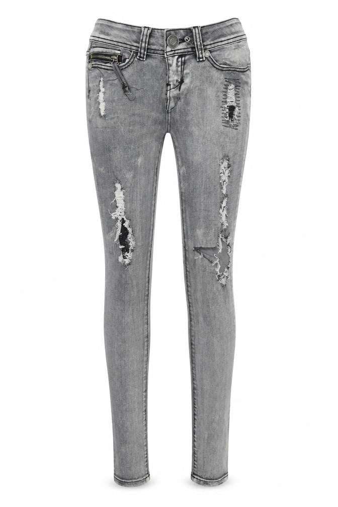 Front view of TALLY WEiJL women’s grey denim skinny jeans size 2xs, 33-inch leg