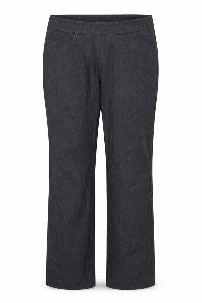 Front view of H&M women’s grey rayon dress pants trousers, size UK 16, 28-inch leg