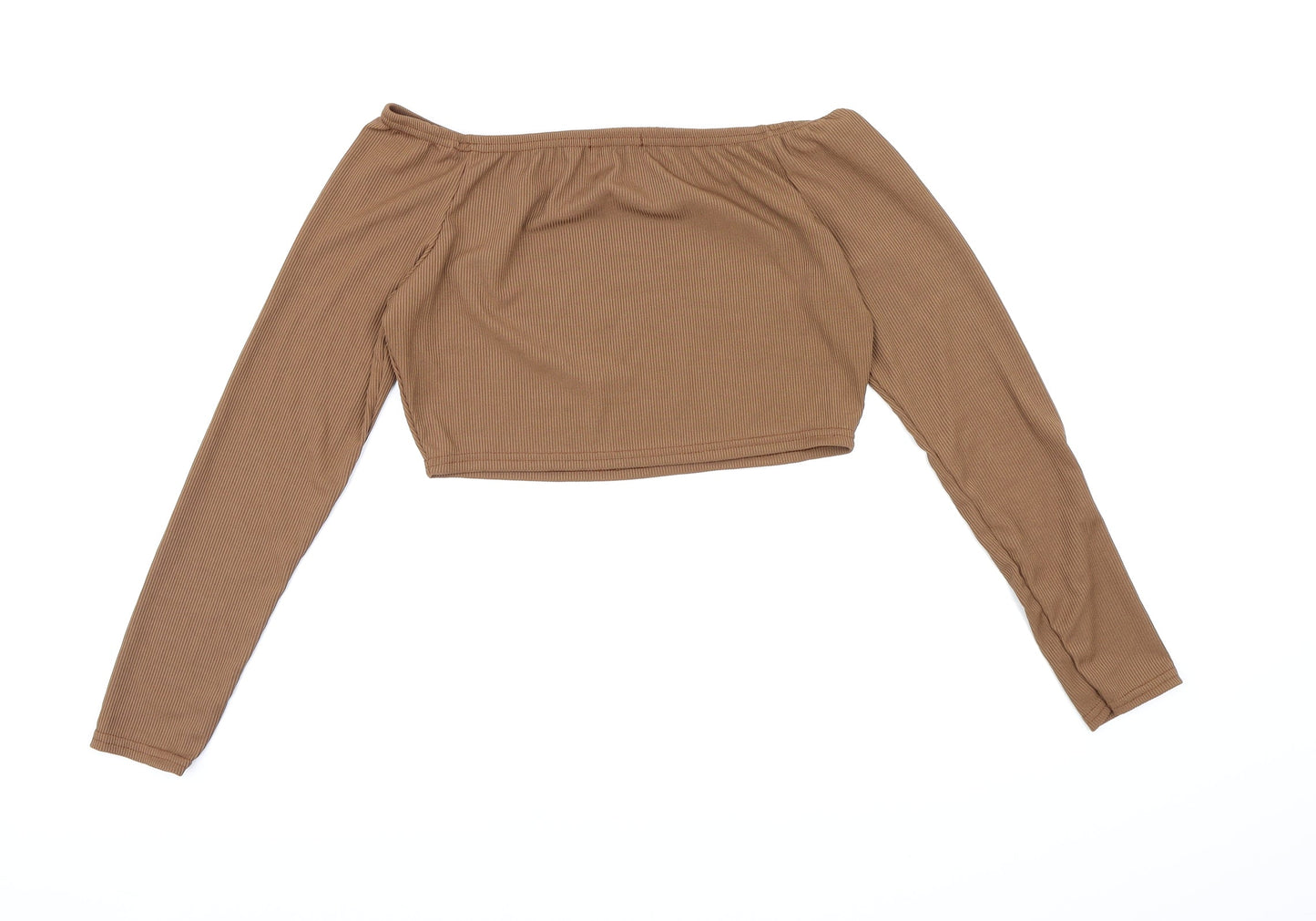 PRETTYLITTLETHING Womens Brown   Cropped Blouse Size 12