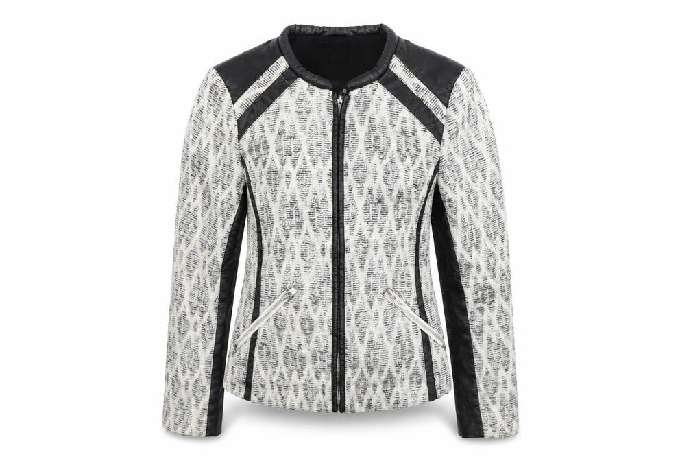 Front view of H&M women’s multicoloured geometric jacket blazer, size UK 10