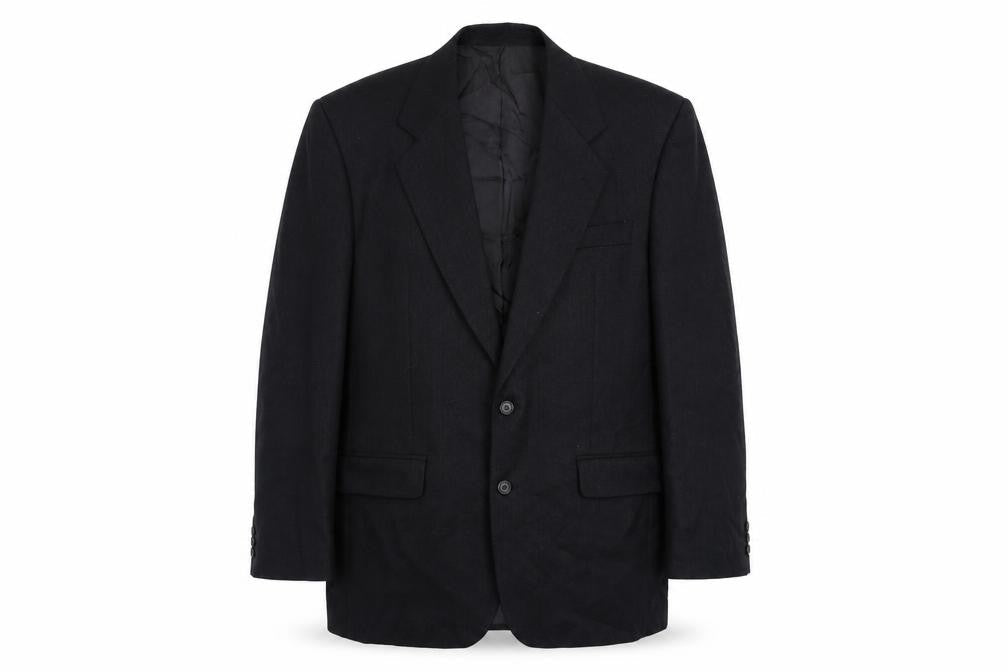 Front view of The Label men’s black striped jacket suit jacket, size 40