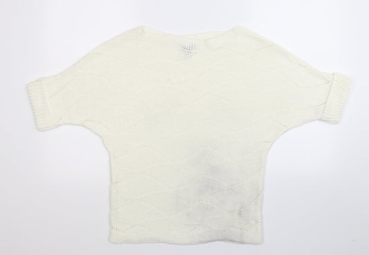 2 Elles Womens White  Knit Pullover Jumper Size L
