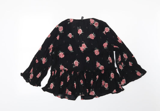 H&M Womens Black Floral  Basic Blouse Size 10