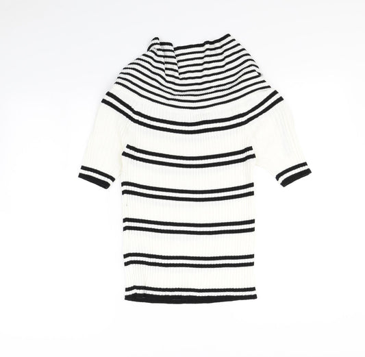 sense Womens White Striped  Pullover Jumper Size M