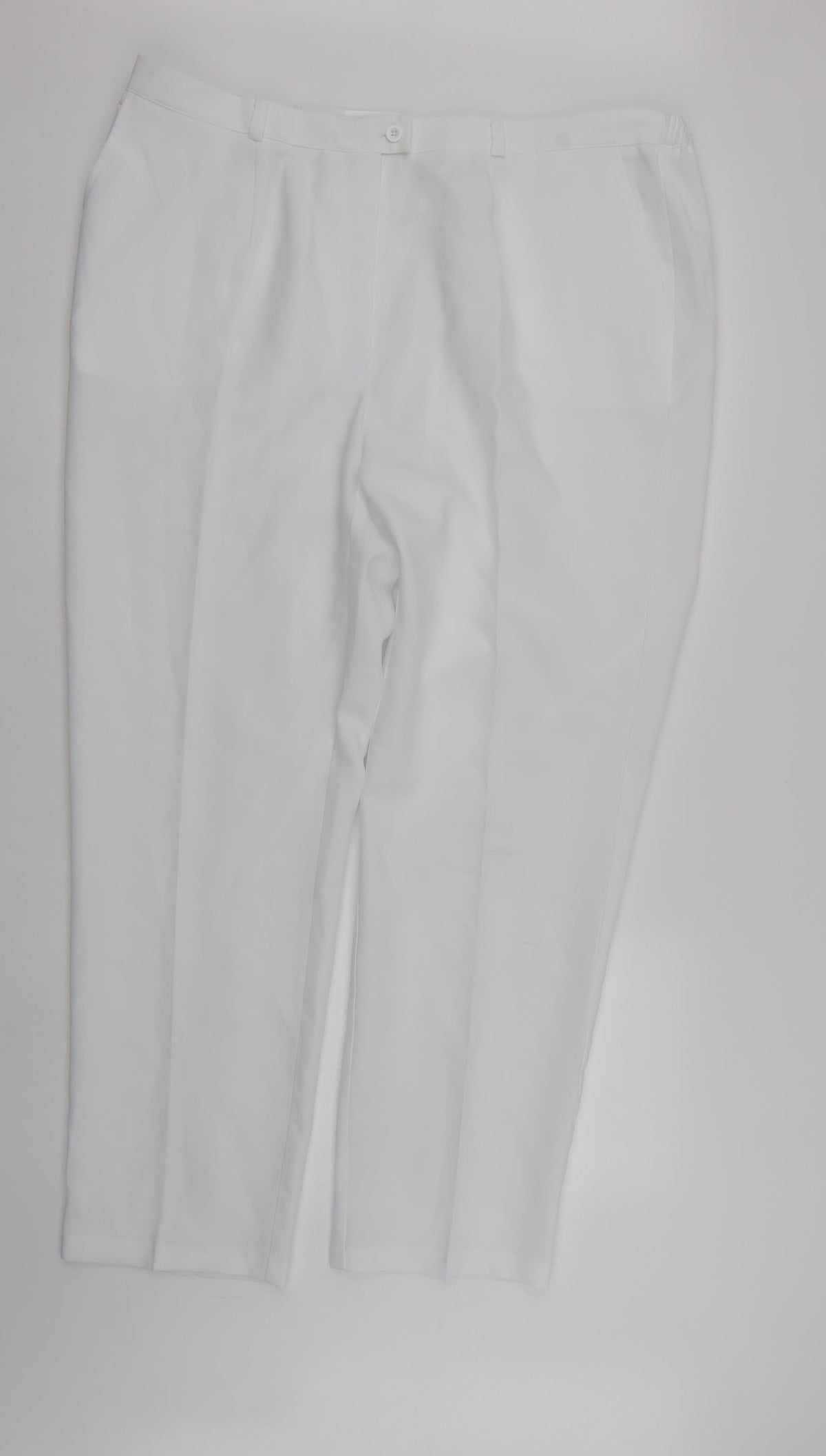 Front view of Afibel women’s white trousers, size UK 20, 30-inch leg
