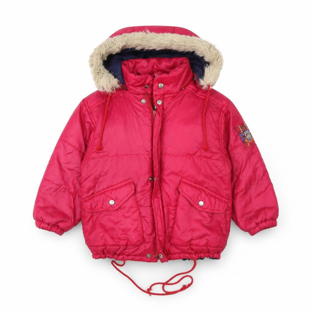 Front view of Peanuts girls’ pink parka jacket, size 6, years