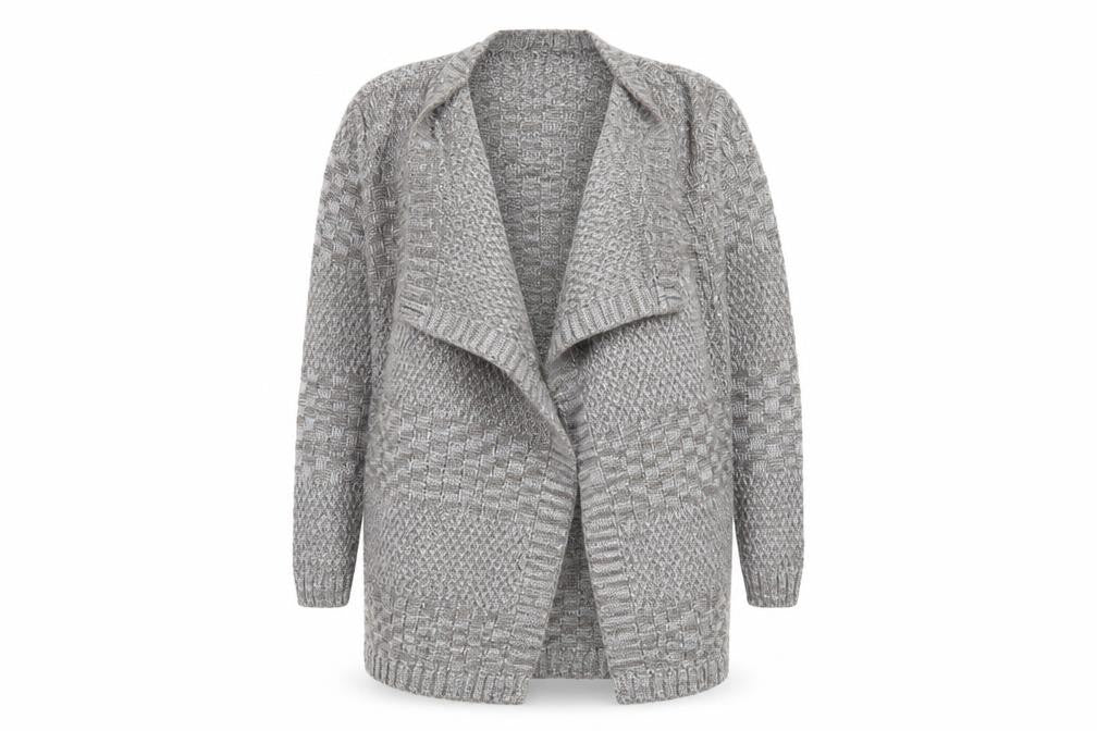 Front view of Next women’s brown geometric knit cardigan jumper, size XS