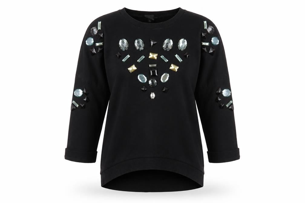 Front view of Topshop women’s black pullover sweatshirt, size UK 6