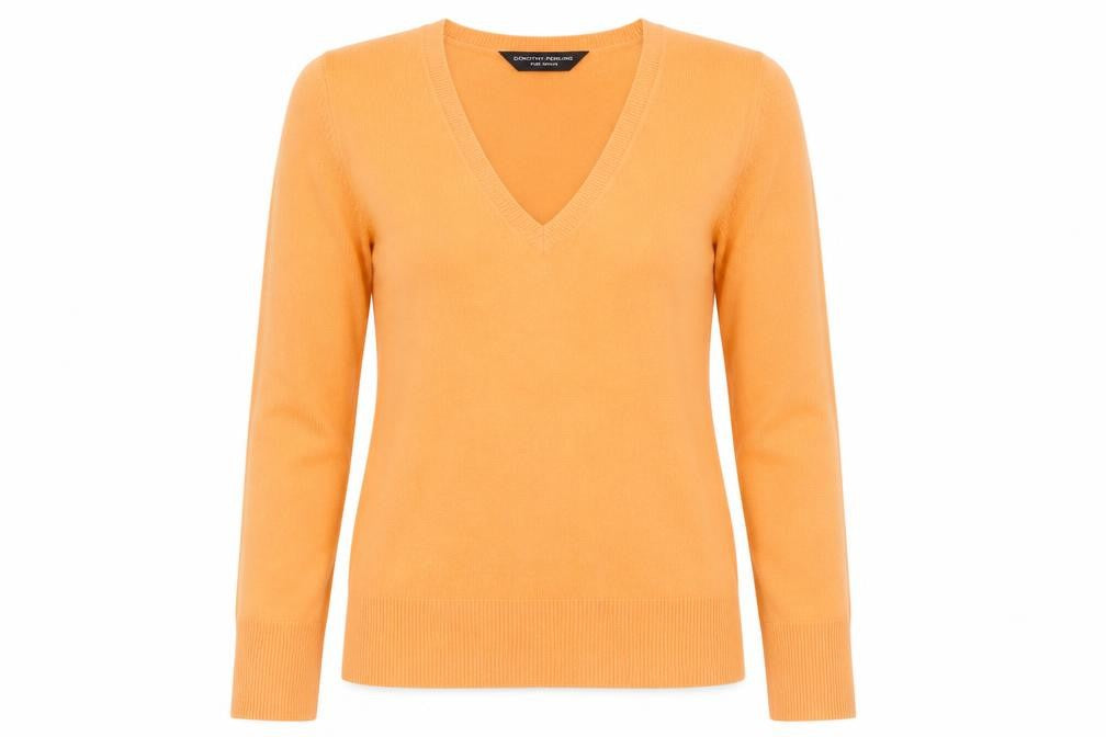 Front view of Dorothy Perkins women’s orange knit jumper, size UK 6