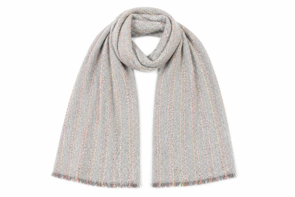 Front view of Oasis women’s grey striped shawl/wrap