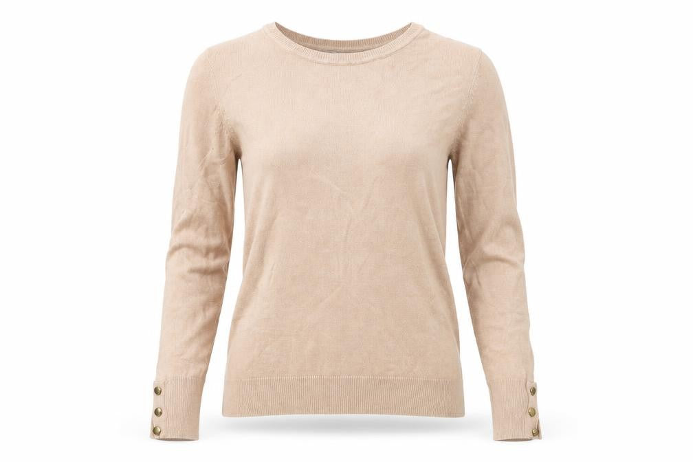 Front view of Dorothy Perkins women’s brown knit jumper, size UK 8