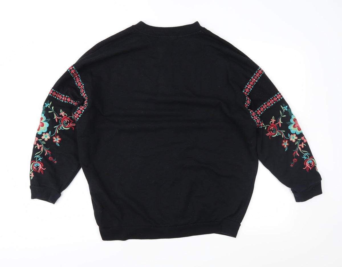Back view of Forever 21 women’s black floral full zip sweatshirt, size M