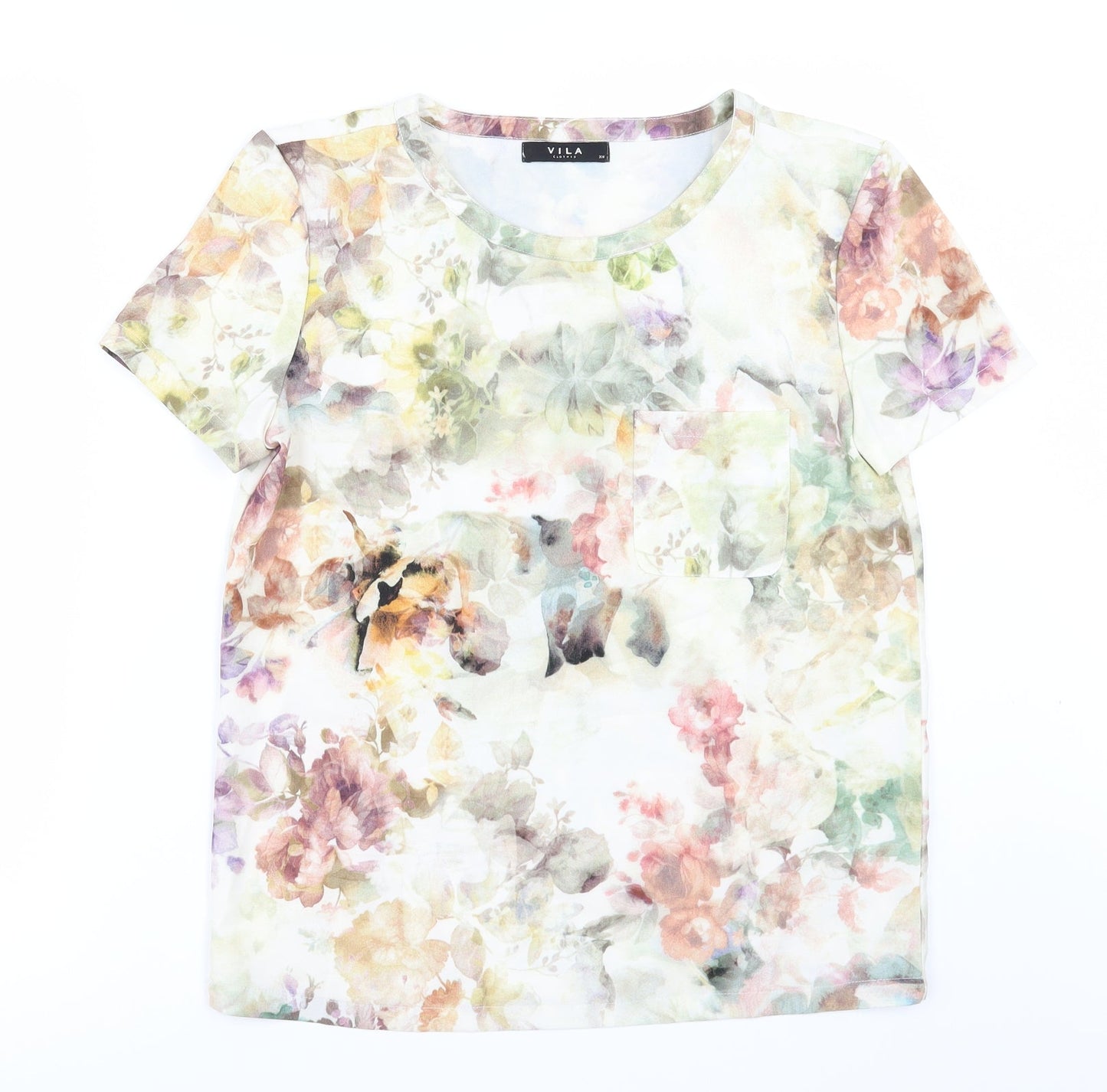Villa Womens Beige Floral  Basic T-Shirt Size XS