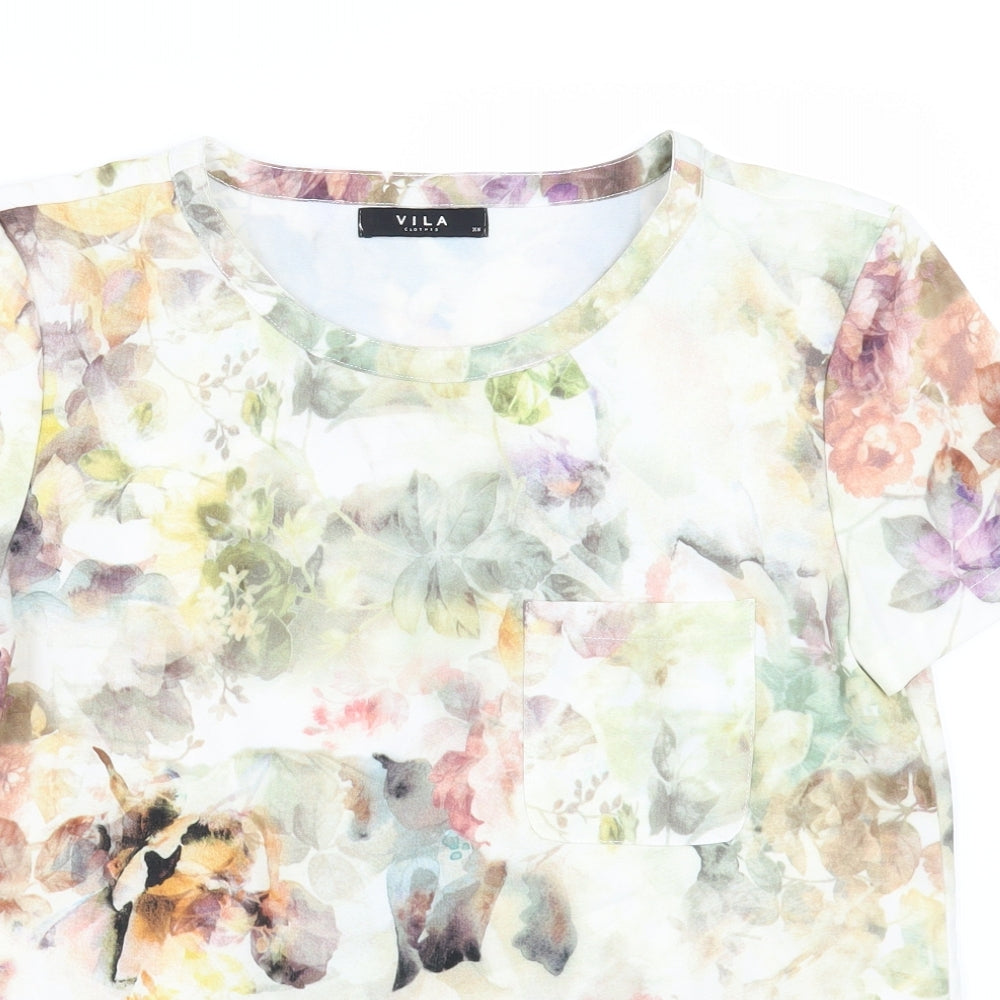 Villa Womens Beige Floral  Basic T-Shirt Size XS