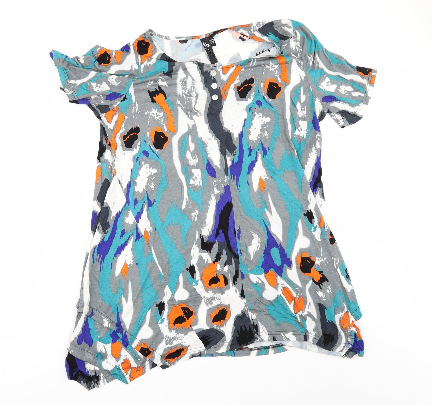 TS Womens Multicoloured Geometric  Basic T-Shirt Size XS  - Shaped hem