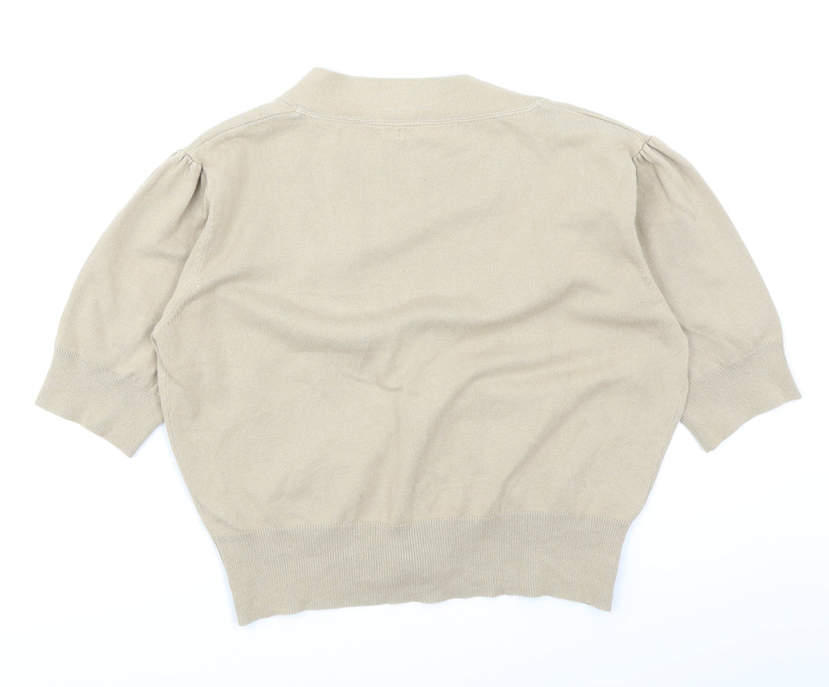 Back view of M&Co women’s beige cardigan jumper, size M
