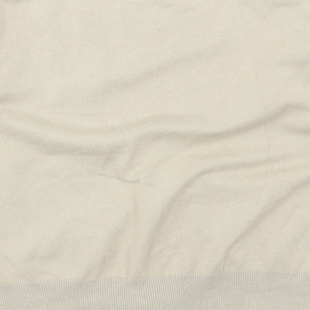 Brand and care label for M&Co women’s beige cardigan jumper, size M