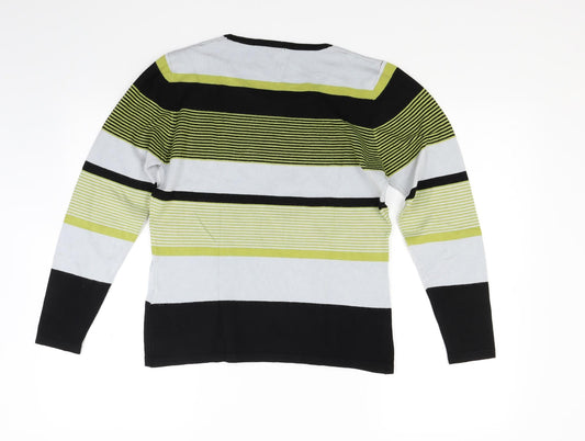Text Womens Green Striped Knit Pullover Jumper Size M