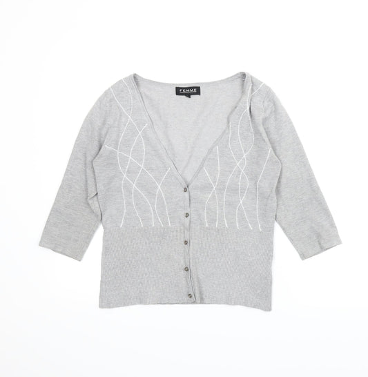 Femme Womens Grey   Cardigan Jumper Size M