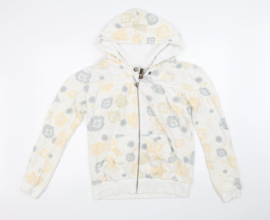 Elephant Womens White Floral  Full Zip Jumper Size L
