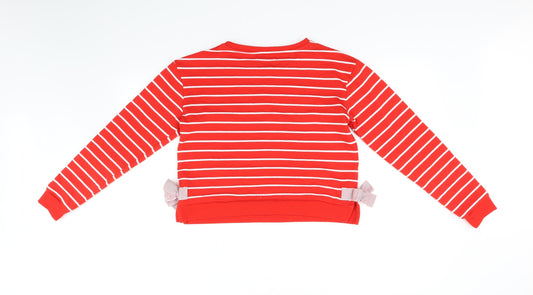 M&S Kids Girls Red Striped  Pullover Jumper Size 12-13 Years  - bows