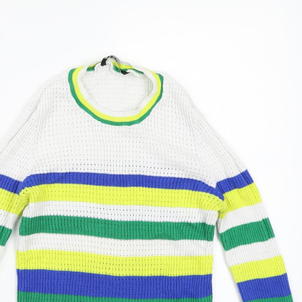 Stradivarius Womens White Striped Knit Pullover Jumper Size S