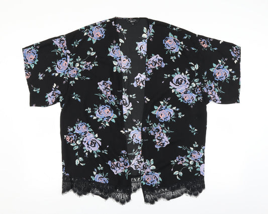 New Look Womens Black Floral  Cardigan Jumper Size M  - lace hem