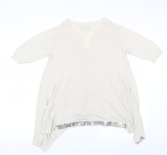 cristina paris Womens Ivory   Basic Blouse Size XL  - sequin hem aysymmetric