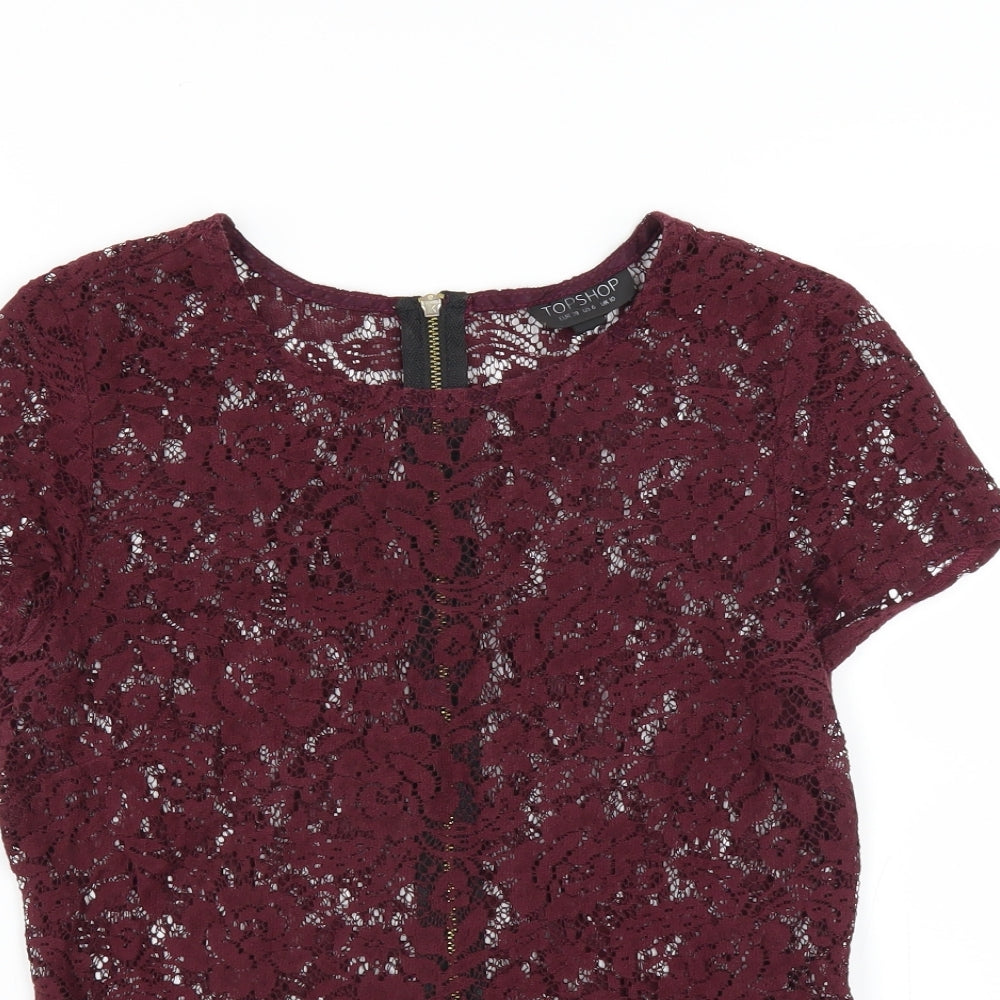 Topshop Womens Purple Floral  Basic Blouse Size 10  - floral lace