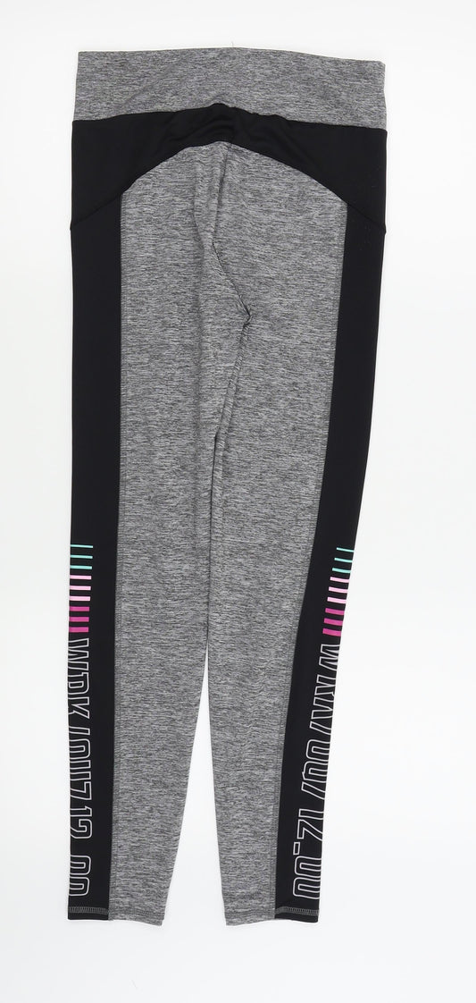WORKOUT Womens Grey   Compression Leggings Size 10 L25 in