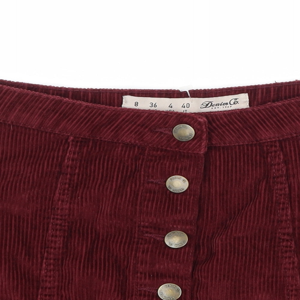 Denim & Co. Womens Red  Corduroy A-Line Skirt Size 8