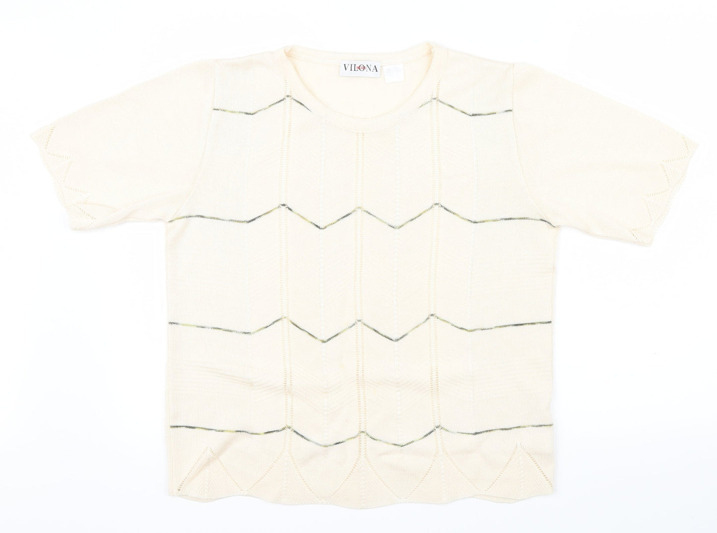 Vilona Womens Beige Geometric  Pullover Jumper Size 14