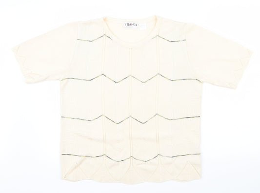Vilona Womens Beige Geometric  Pullover Jumper Size 14