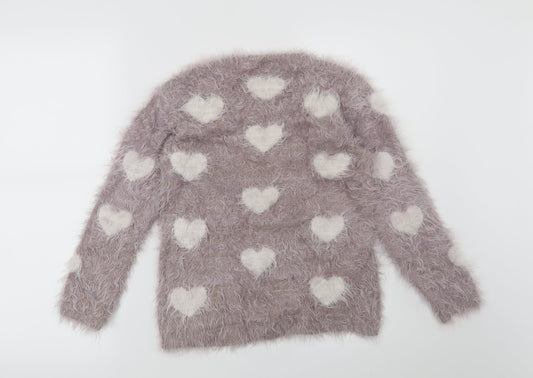 Matalan Girls Purple   Pullover Jumper Size 8-9 Years  - Hearts
