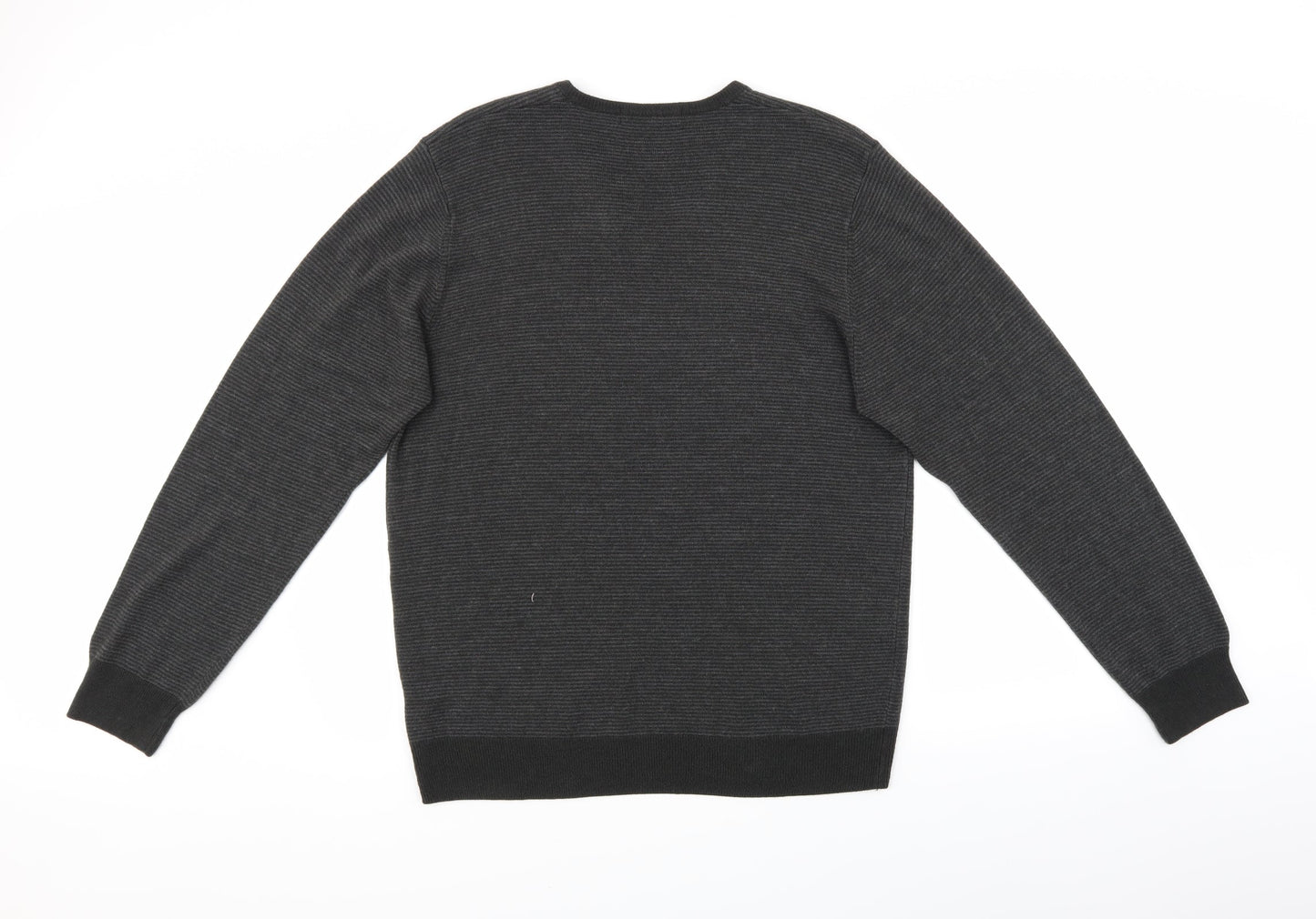 M&S Mens Grey Striped  Pullover Jumper Size L