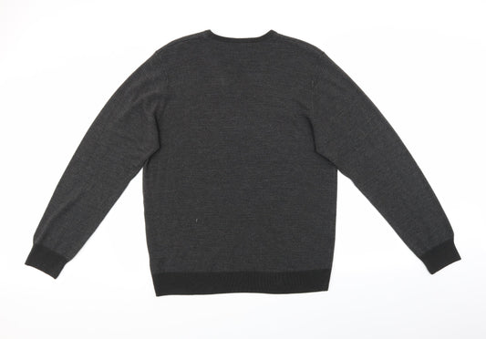 M&S Mens Grey Striped  Pullover Jumper Size L