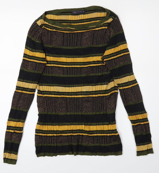 M&S Womens Gold Striped  Pullover Jumper Size 12