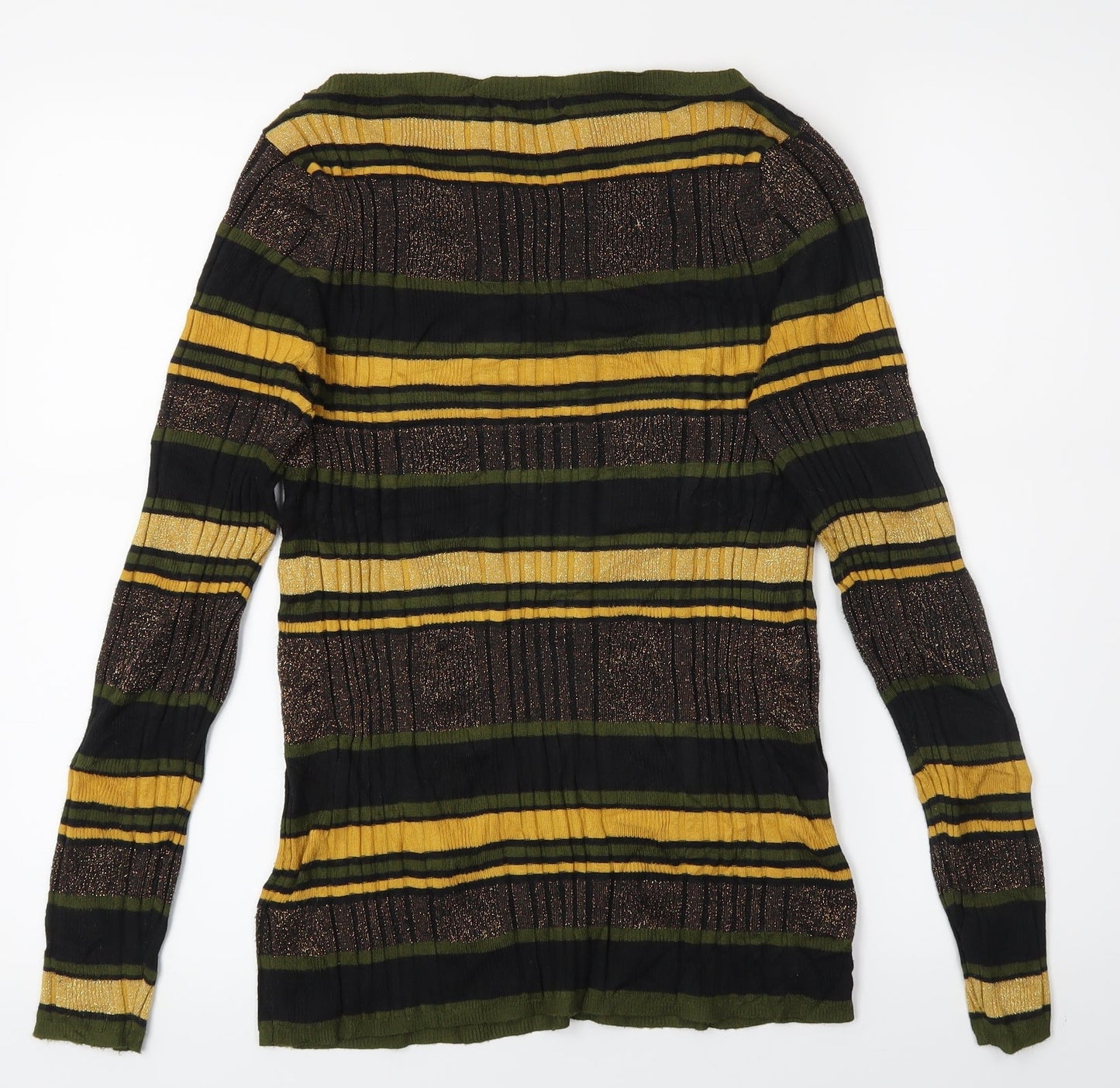 M&S Womens Gold Striped  Pullover Jumper Size 12