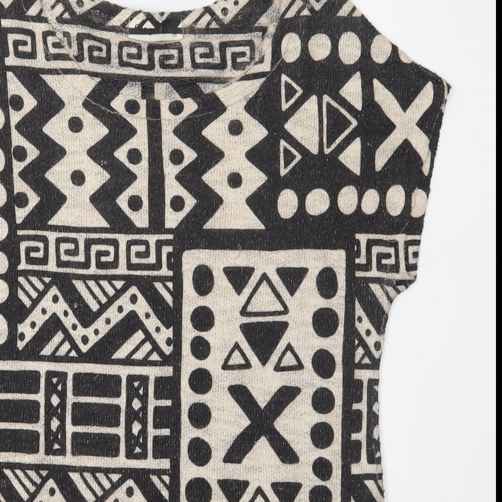 Ginger G Womens Black Geometric  Basic T-Shirt Size M