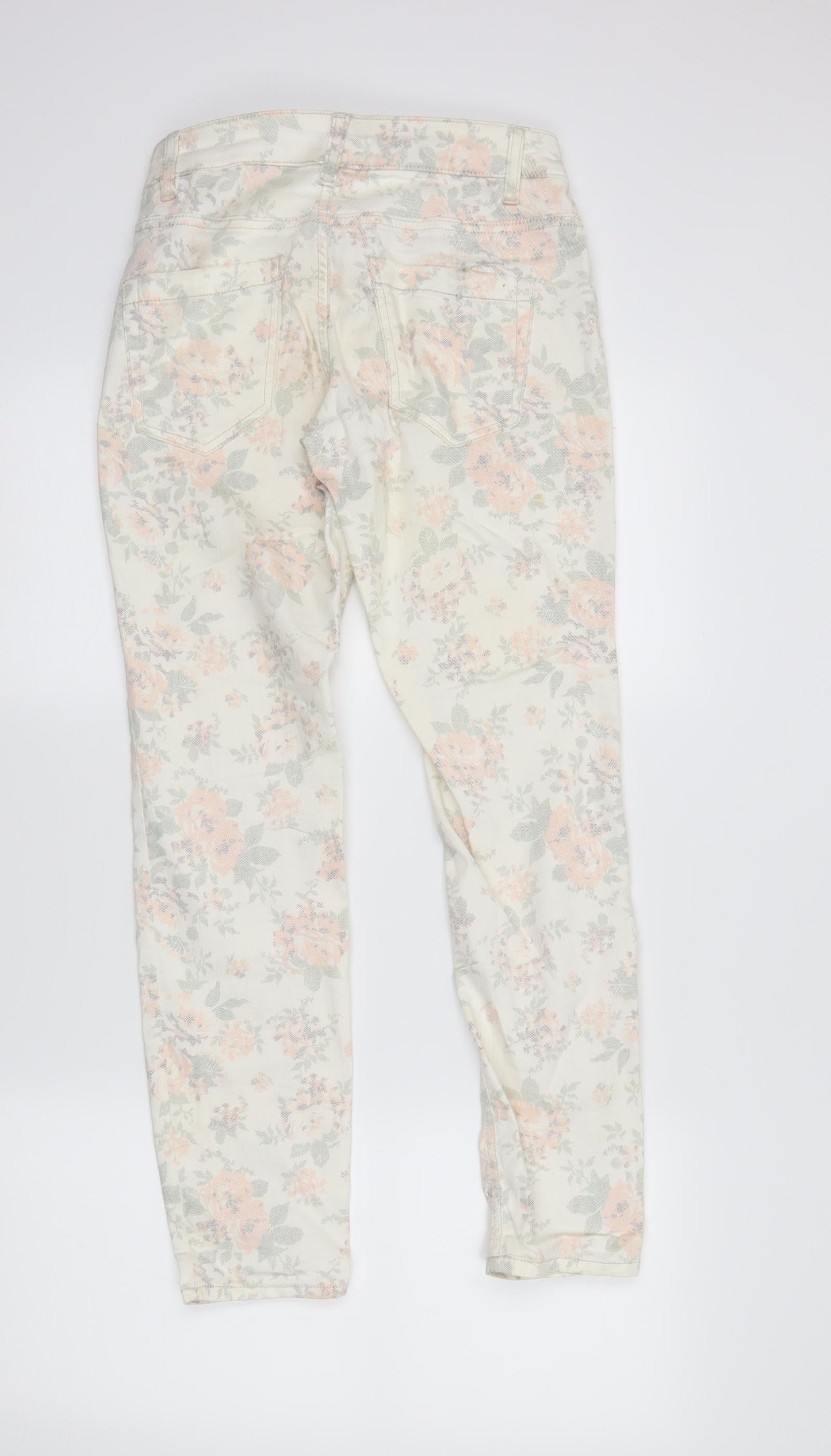 H&M Womens Ivory Floral Denim Skinny Jeans Size 8 L28 in
