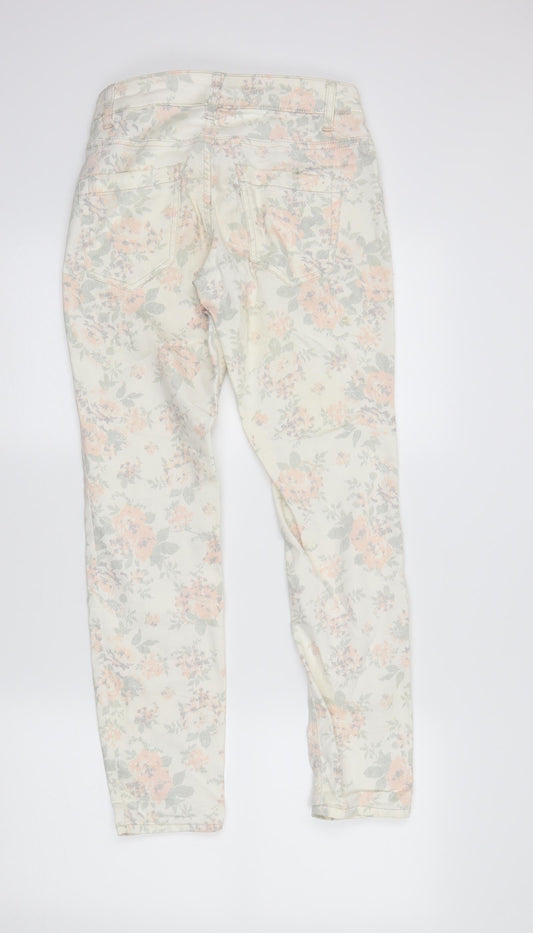 H&M Womens Ivory Floral Denim Skinny Jeans Size 8 L28 in