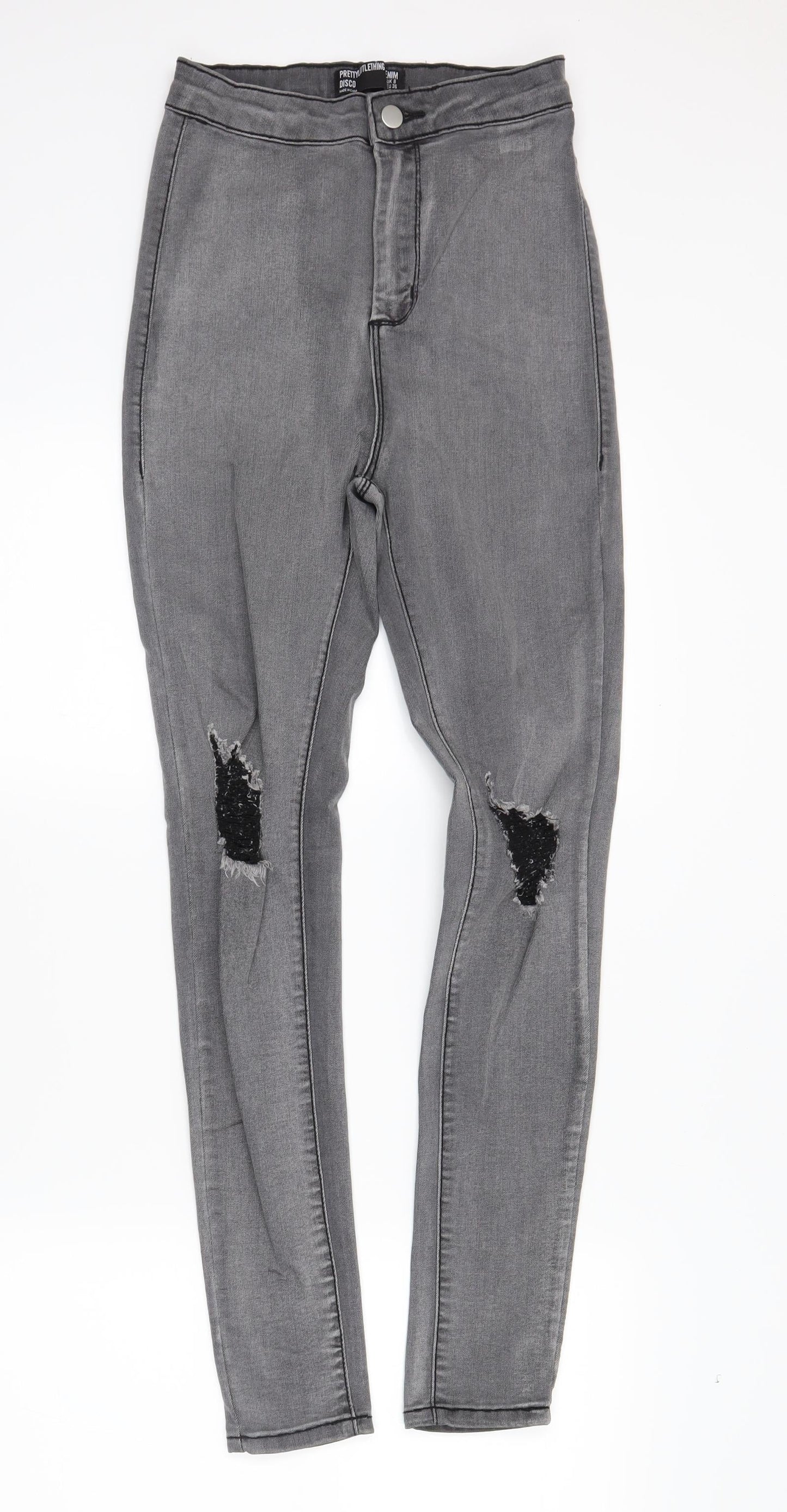 PRETTYLITTLETHING Womens Grey  Denim Skinny Jeans Size 8 L28 in