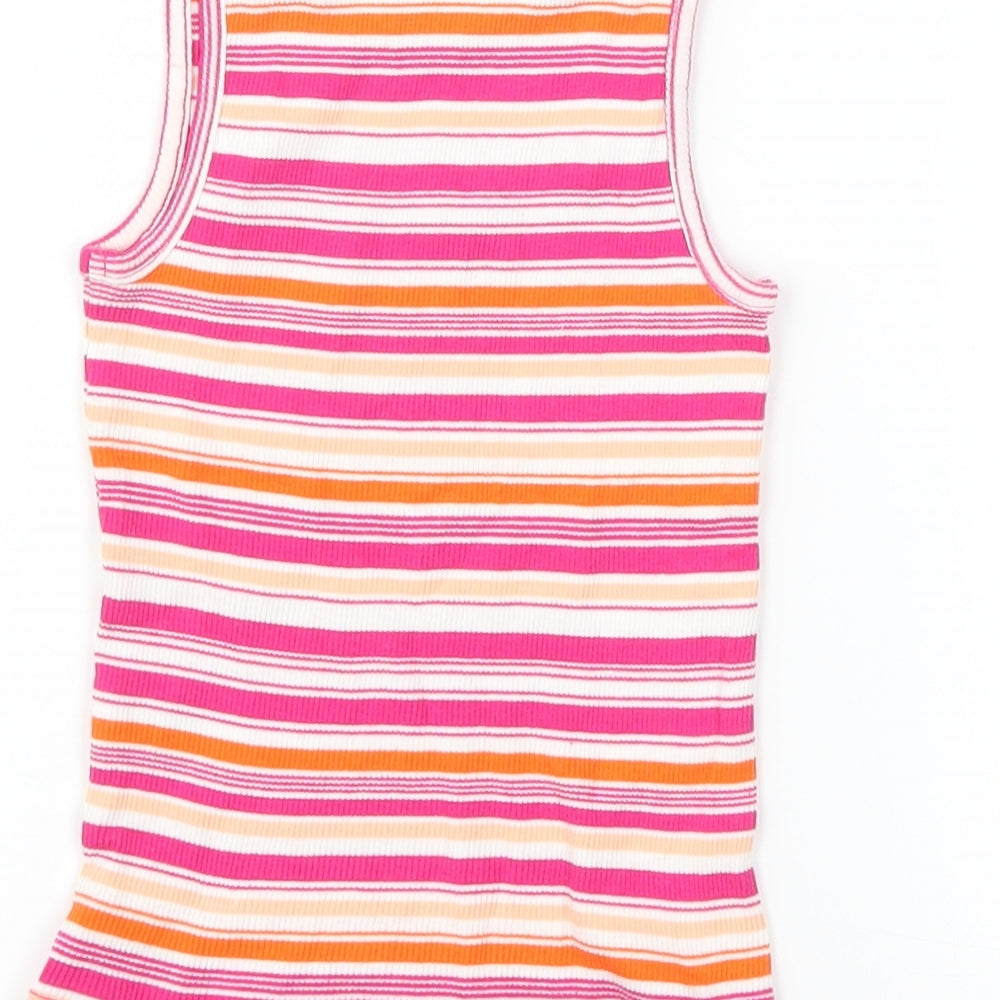 Matalan Girls Pink Striped  Basic Tank Size 7 Years